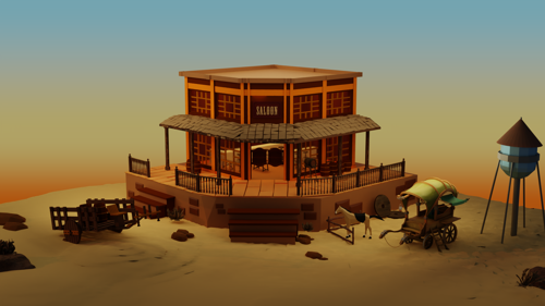 Low Poly Western Saloon Scene preview image